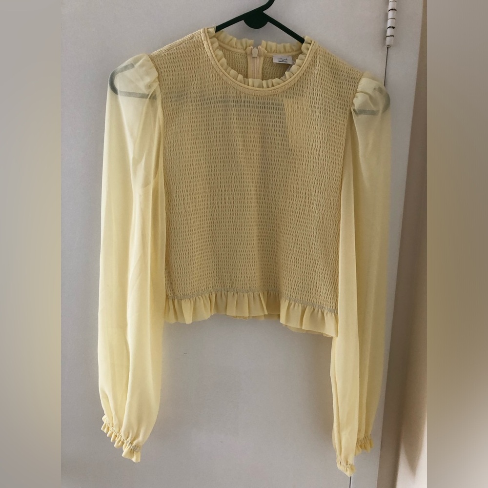 Wilfred Yellow Ruffled Crop Blouse with Bell Sleeves